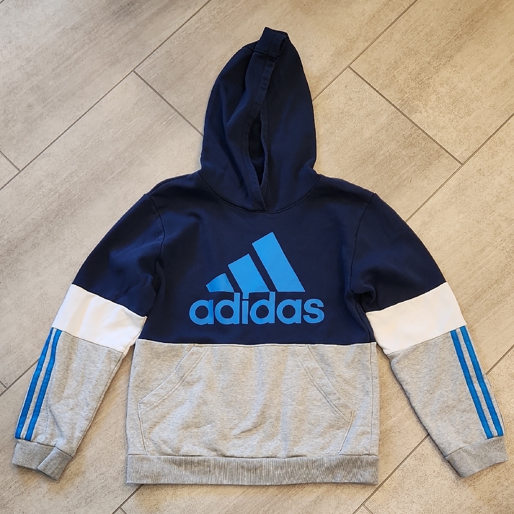 Adidas Kids Navy and Light Gray Hoodie Yout Size 14/16